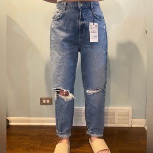zara ripped blue mom jeans